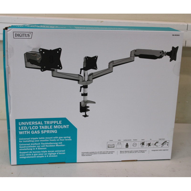 SALE OUT. DIGITUS Triple monitor mount, 3x 27", 3x 6 kg | Digitus Desk Mount | Triple Monitor Gas Spring Mount DA-90363 | Adjust