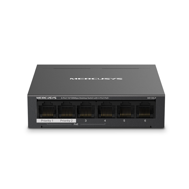 MS106LP | Mercusys 6-Port 10/100 Mbps Desktop Switch with 4-Port PoE+ | Desktop | 10/100 Mbps (RJ-45) ports quantity 6