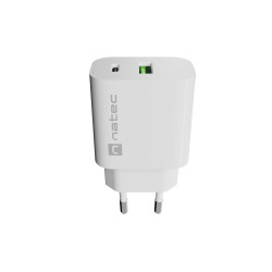 Natec Ribera USB Charger 1X USB-A + 1X USB-C 20W, White