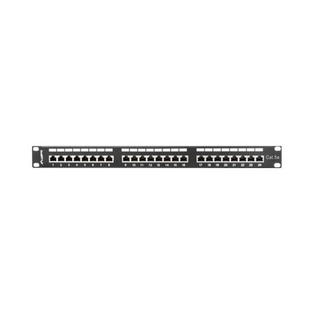 Lanberg | Patch Panel 24 Port 1U 19" CAT.5E FT with Cable Organizer Shielded | PPS5-1024-B | Black