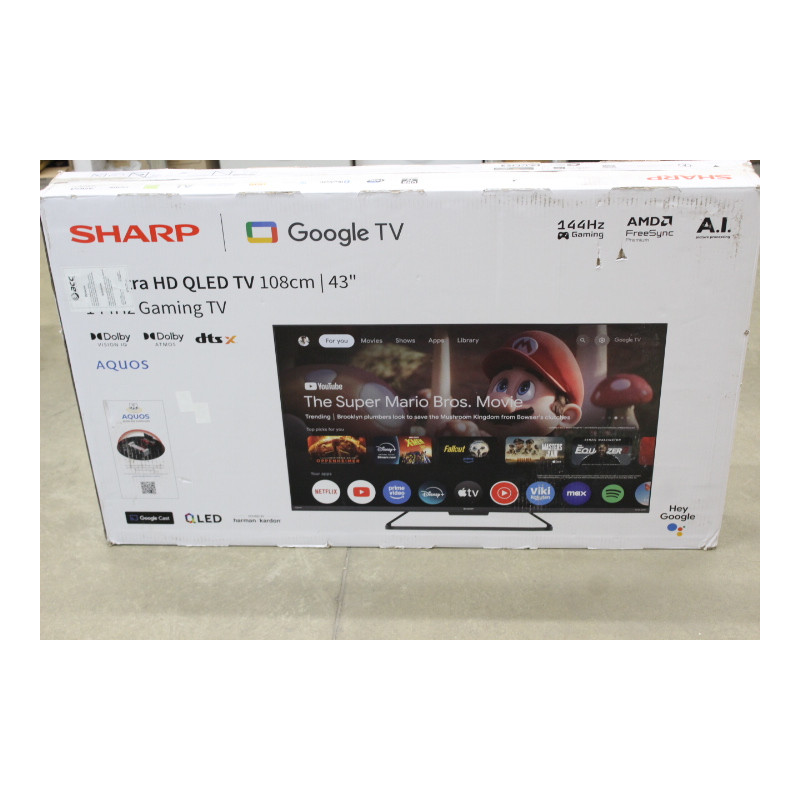 SALE OUT. Sharp 43HR7265E 43" (108cm) QLED 144Hz 4K Ultra HD Google TV, Dolby Vision IQ, Dolby Atmos, Central Stand | Sharp 43HR