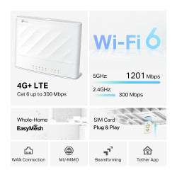 TP-LINK Archer MX700 | 4G+ AX1500 Dual Band Wi-Fi LTE Router | 802.11ax | Ethernet LAN (RJ-45) ports 1 | 10/100/1000 Mbit/s | Me