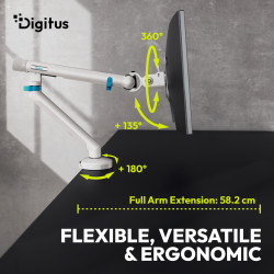 Digitus Desk Mount | Tilt, rotation, pivot | Single design monitor mount | 35 " | Maximum weight (capacity) 10 kg | White