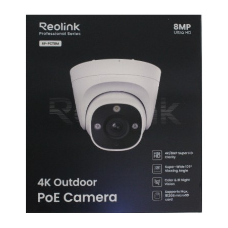 SALE OUT. Reolink PCRPD4K01 Smart 4K 125 View PoE Dome Camera | Reolink 4K Smart PoE Camera with Color Night Vision | RP-PCT8M |