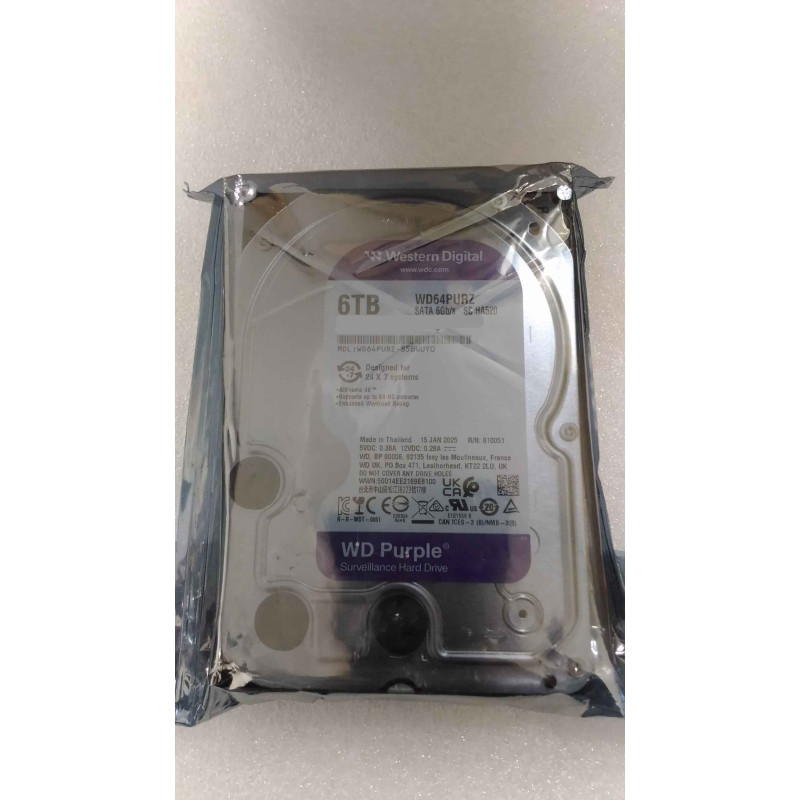 SALE OUT. Western Digital Hard Drive | Purple WD64PURZ | 5460 RPM | 6000 GB | REFURBISHED