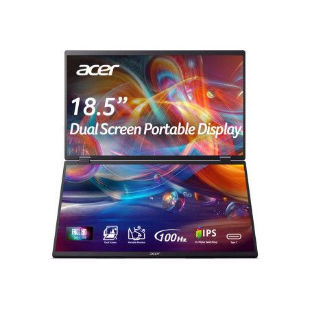 Acer PD19F 47cm 18.5'' FHD Dual Portable IPS 100Hz 16:9 4ms (GTG) 250nits HDMI 2xType-C MM Audio Out EU Black H.cable x1 U.cable