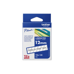 Brother | TZe-135 Laminated Tape | White on Clear | TZe | 8 m | 1.2 cm