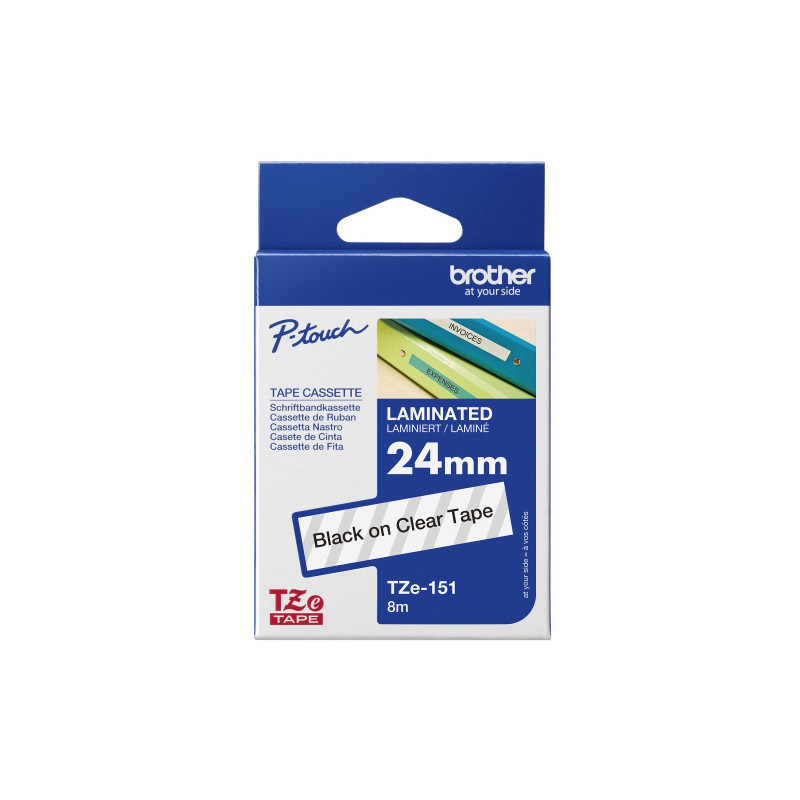 Brother | TZE-151 Laminated Tape | Black on Clear | TZe | 8 m | 2.4 cm