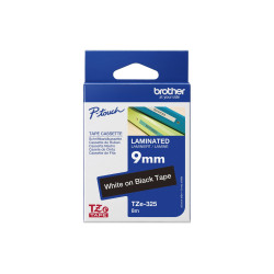 Brother | TZe-325 Laminated Tape | White on Black | TZe | 8 m | 9 cm