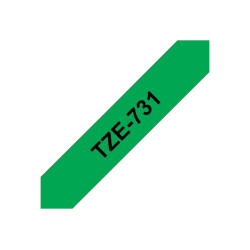 Brother | TZe-731 Laminated Tape | Black on Green | TZe | 8 m | 1.2 cm
