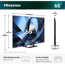 Hisense ULED MiniLED TV | 65U7SE | 65" | Smart TV | VIDAA OS | UHD | Black