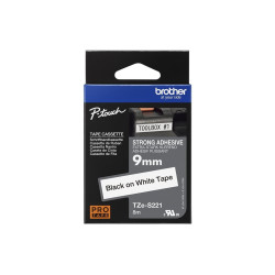Brother | TZe-S221 Strong Adhesive Laminated Tape | Black on White | TZe | 8 m | 9 cm