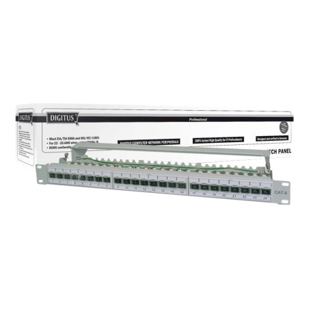 Digitus | CAT 6A Patch Panel, shielded, 1U, 24-port | RJ45, 8P8C | Grey