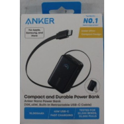 SALE OUT. | Anker Nano Power Bank 45W with Built-In Retractable USB-C Cable | A1638H11 | 10000 mAh | Black | DEMO