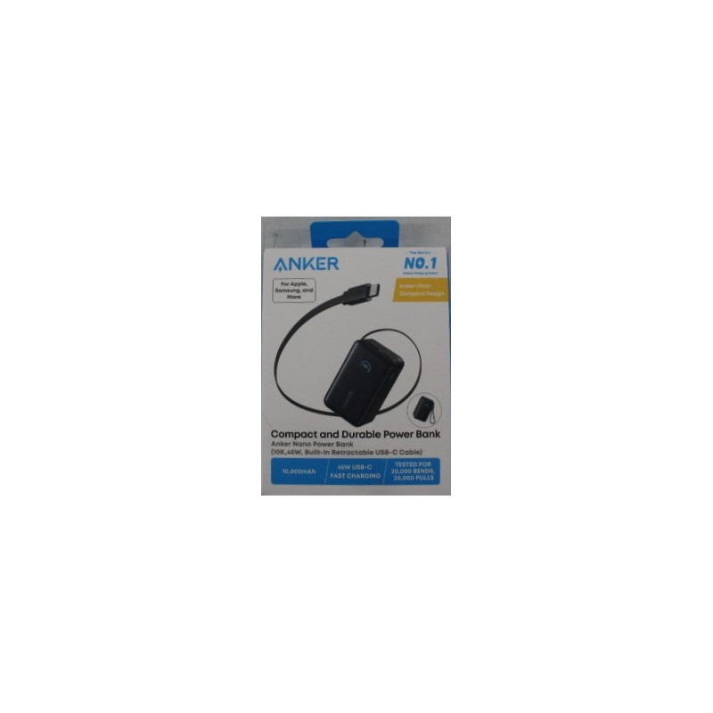 SALE OUT. | Anker Nano Power Bank 45W with Built-In Retractable USB-C Cable | A1638H11 | 10000 mAh | Black | DEMO