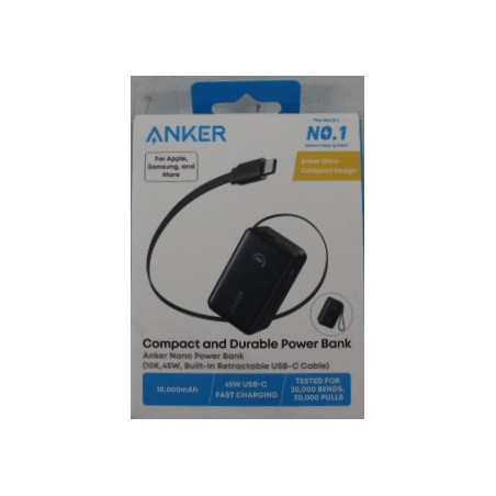 SALE OUT. | Anker Nano Power Bank 45W with Built-In Retractable USB-C Cable | A1638H11 | 10000 mAh | Black | DEMO