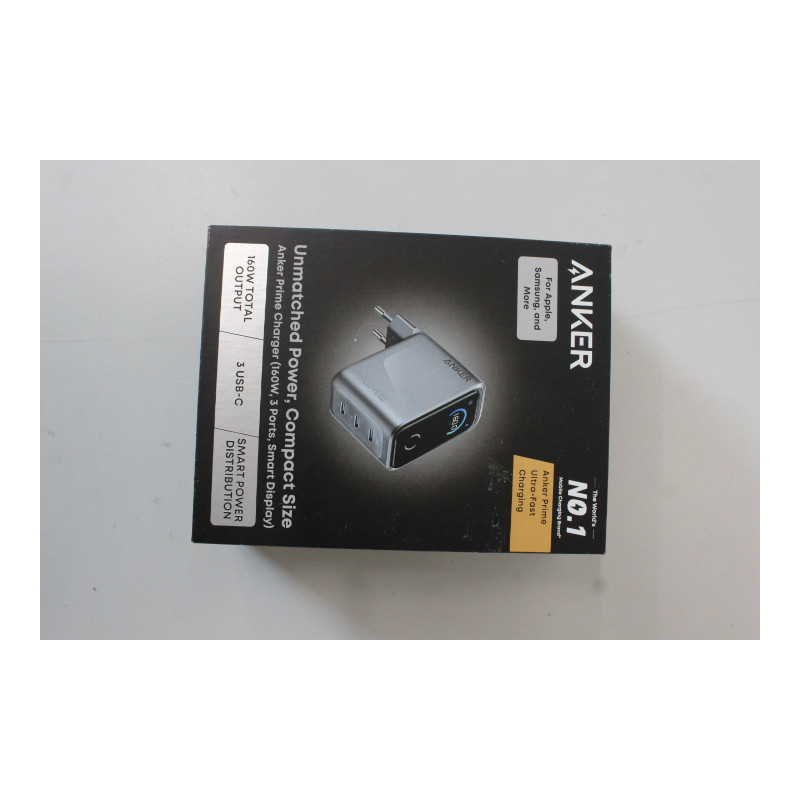SALE OUT. Anker Prime Charger, 3 Ports, Silver | Anker Prime Charger, 3 Ports, 160W, Silver | UNPACKED, MISSING INNER PACKAGING