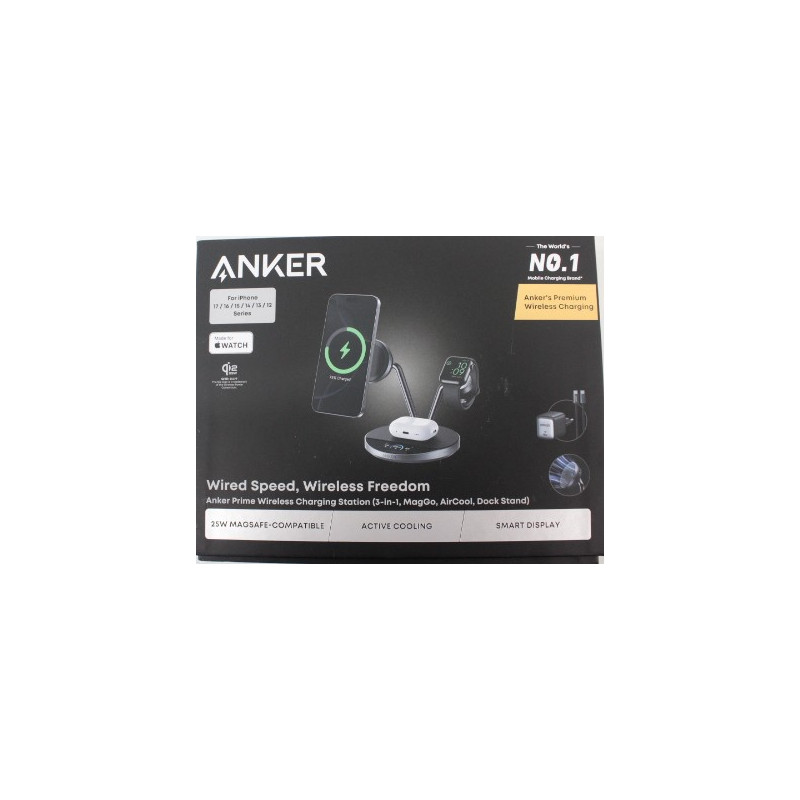 SALE OUT. Anker Prime Wireless Charging Station Qi2.2 25W wireles charging (3-in-1, MagGo, AirCool, Dock Stand) PSU added, Black