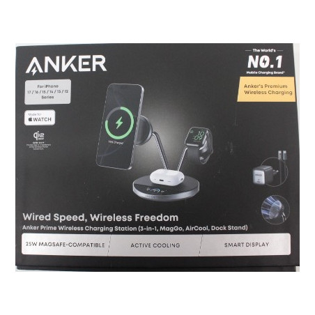 SALE OUT. Anker Prime Wireless Charging Station Qi2.2 25W wireles charging (3-in-1, MagGo, AirCool, Dock Stand) PSU added, Black