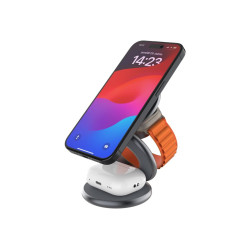 Fixed MagPowerstation Round 3-in-1 foldable wireless charger with MagSafe support | Gray
