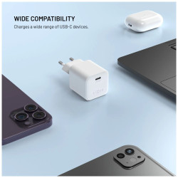 Fixed Mini GaN power adapter with USB-C output and PD support, 65W