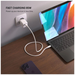 Fixed Mini GaN power adapter with USB-C output and PD support, 65W