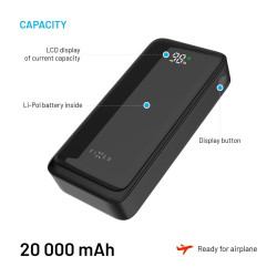 Fixed Power Bank Zen2 20 with LCD Display and PD 20W Output | 20000 mAh | Black