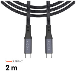 Fixed Braided Cable USB-C/USB-C, 2m, USB4 gen2 20Gbps, 4K 60Hz, 240W | FIXDBP-CC2-GR