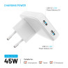 Fixed Slim Traveller 2xUSB-C Travel Charger with world adapters, GaN, 45W | White