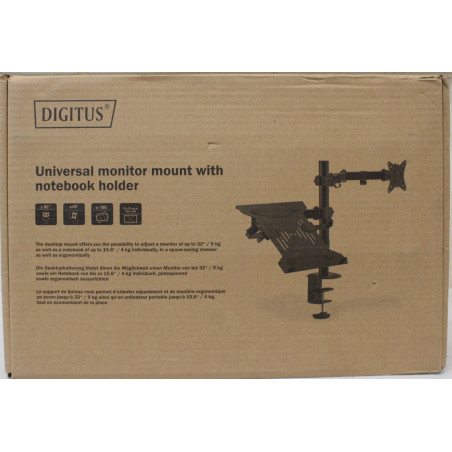 SALE OUT. DIGITUS Universal Monitor Mount with Notebook Holder | Digitus Desk Mount | DA-90436 | Tilt, swivel, height adjustment