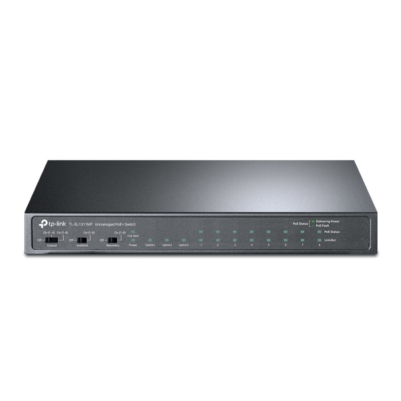 TP-LINK | 8-Port 10/100Mbps + 3-Port Gigabit Desktop Switch with 8-Port PoE+ | LS1008 | Unmanaged | Desktop | Power supply type 