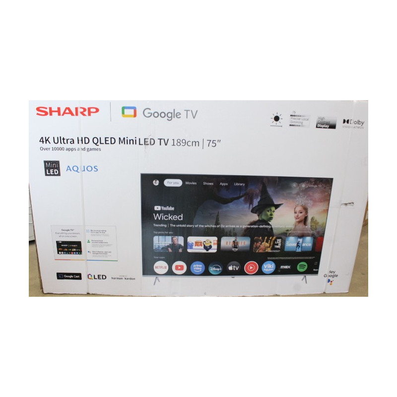 SALE OUT. Sharp 75JP7265E 75" (189cm) 4K Ultra HD QLED MiniLED Google TV, HARMAN/KARDON Speaker System | SALE OUT. Sharp 4K QLED