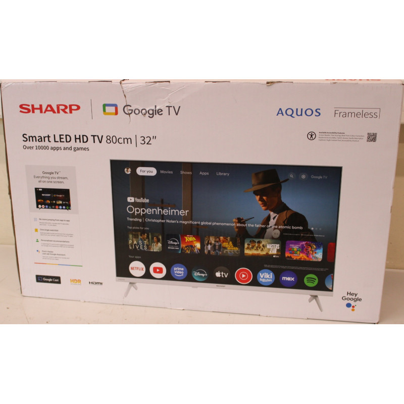 SALE OUT. Sharp 32HF2265EW 32" (81cm) HD Ready Google TV, White | SALE OUT. | Sharp 32HF2265EW | 32 | Smart TV | Google TV | Whi